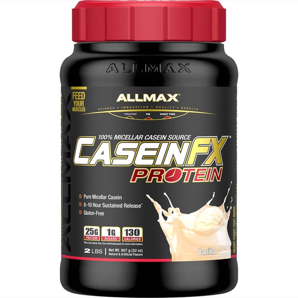 ALLMAX Casein-FX Protein, Vainilla - 2 lb - 25 gramos de proteína de liberación lenta por Scoop - Bajo Carb & Zero Añadido Azúcar - Aproximadamente 27 piezas