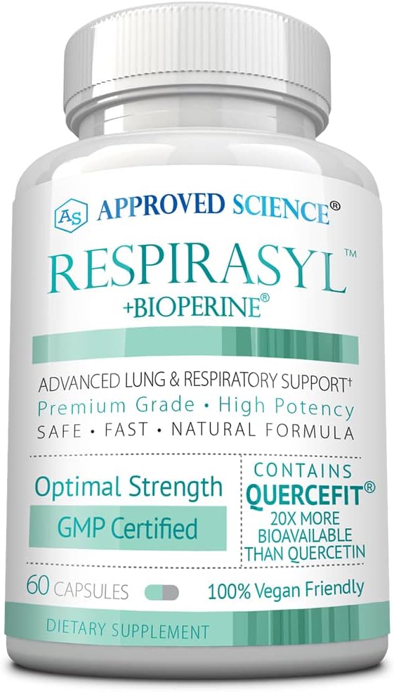 Aprobado Science® Respirasyl - Soporte pulmonar y respiratorio - con Quercefit, Vitaminas A,C,D, BioPerine - 60 cápsulas - Hecho en los EE.UU.