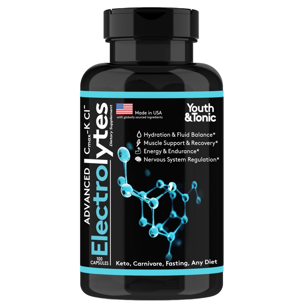 Suplemento completo de electrolitos Alta Absorción ← Cmax Potassium Chloride Magnesium Sodium Calcium Zinc ¦ Boost Endurance Muscle Recovery Mental Focus ← Salt Electrolytes Tablets  Keto Friendly