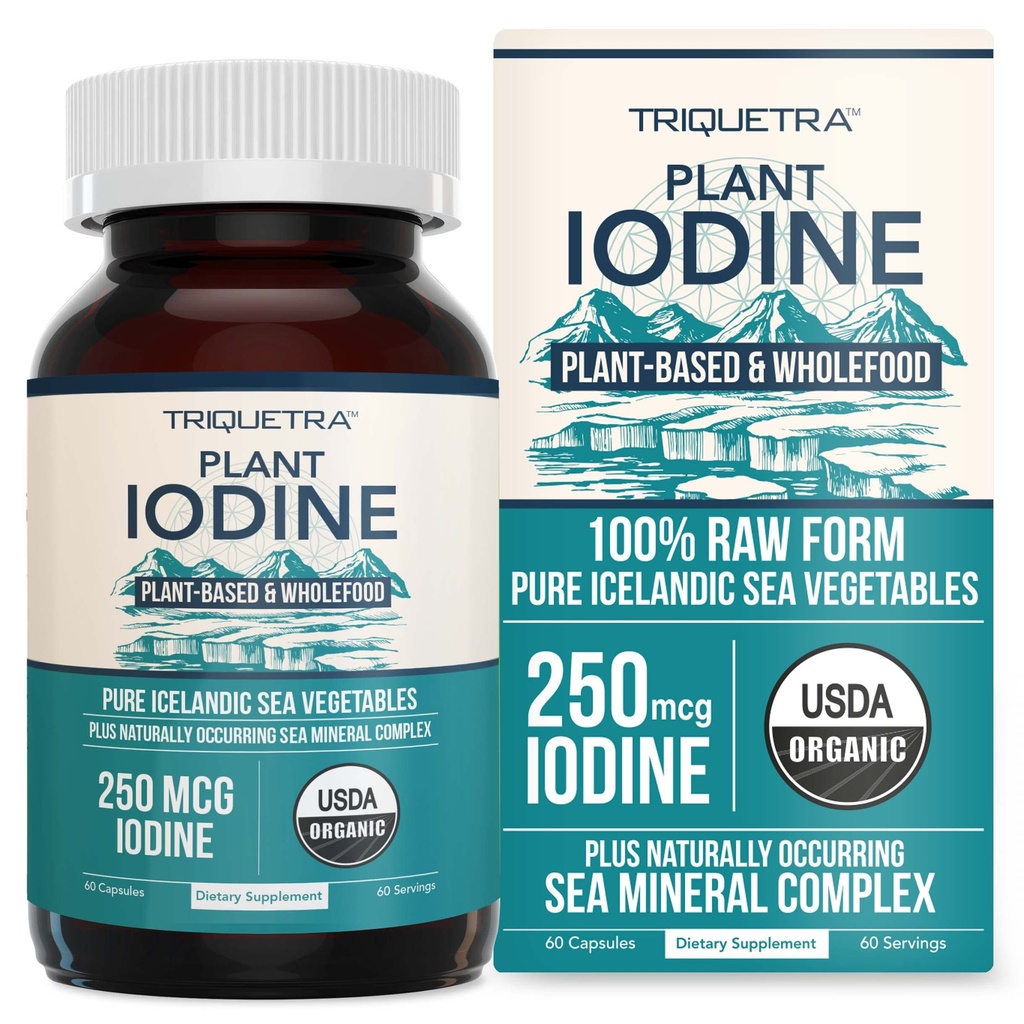Suplemento Orgánica de Iodine del Complejo Vegetal Marítimo, Comida entera &amp; Forma cruda - Complejo Mineral de Iodine Plus Trace - Contiene el más puro Kelp del Mar islandés, Irlandés Moss & Bladderwrack (250 mcg)