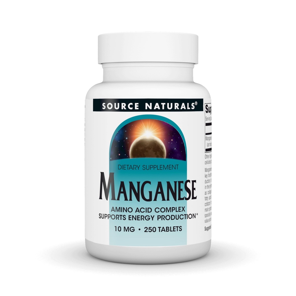 Fuente Naturales Manganese, Amino Acid Chelate - Apoyo a la producción de energía - 250 Tablets