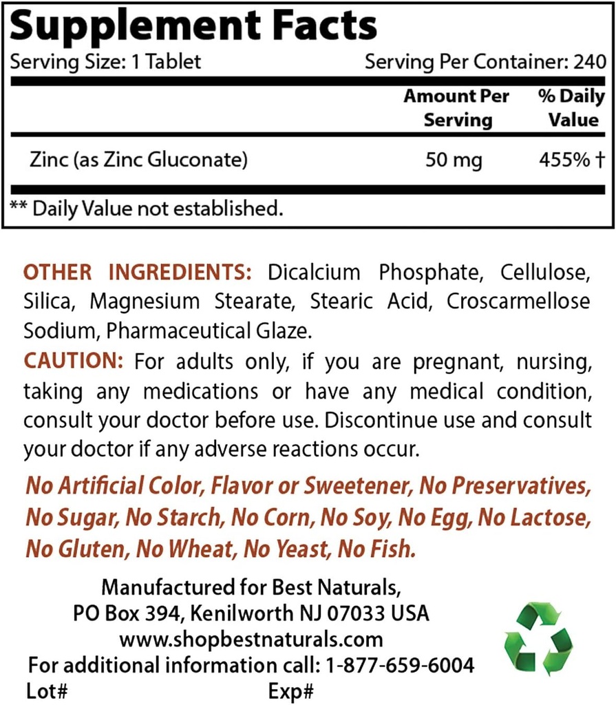 Zinc Gluconate 50mg &amp; Vitamina B12 6000 mcg