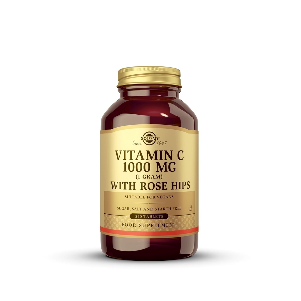 Solgar Vitamina C 1000 mg con Caderas de Rosa, 250 Tabletas - Antioxidante &amp; Apoyo Inmunitario - Salud general - Soportes Esquí saludable &amp; Juntas - No GMO, Vegan y Kosher - 250 Actuaciones