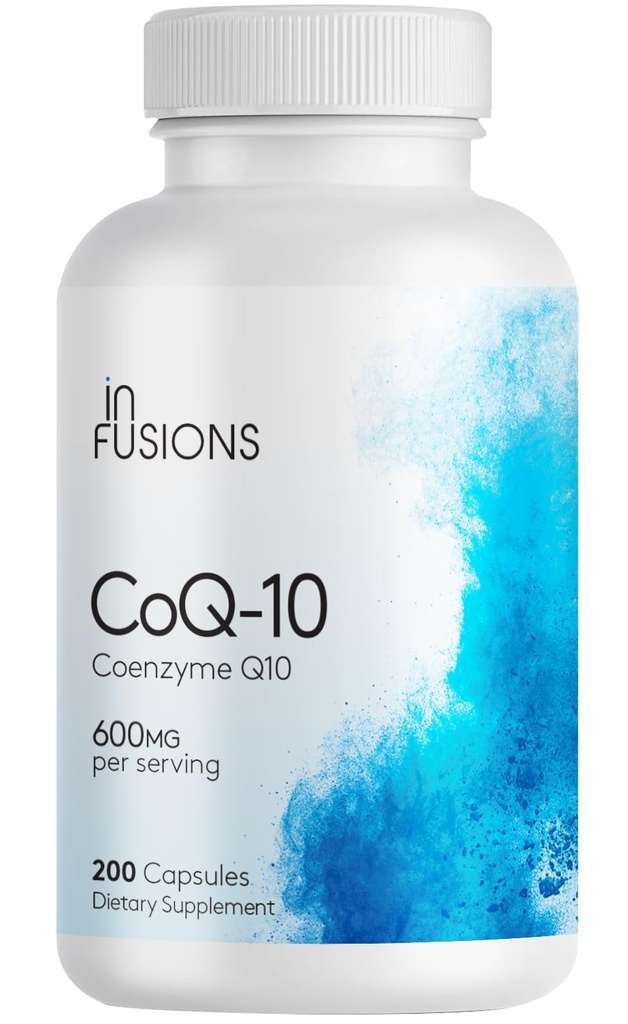 Infusiones Maximum Strength Pure CoQ10 600mg 200 Capsules Alta Absorción Gluten Free Non-GMO