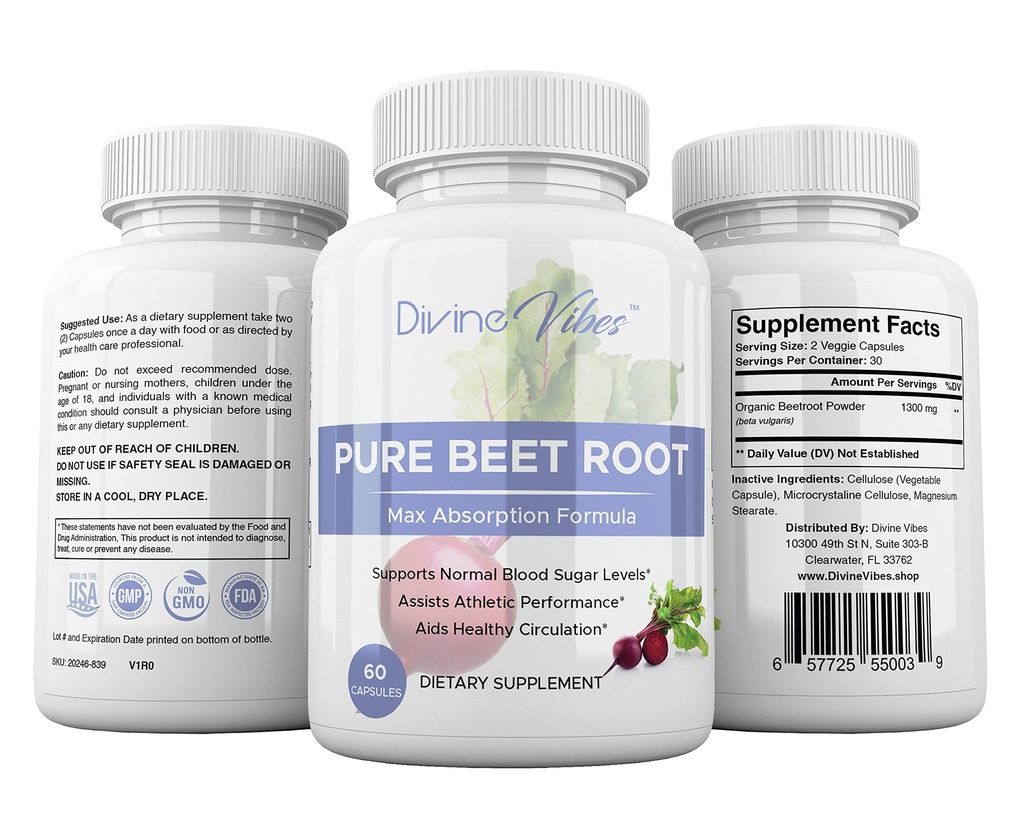 Beet Root Capsules - 1300mg Por Serving - Beet Root Powder Capsules - Beetroot Powder Supports Blood Pressure, Athletic Performance, Digestive, Immune System (Pure, Non-GMO, Gluten Free)