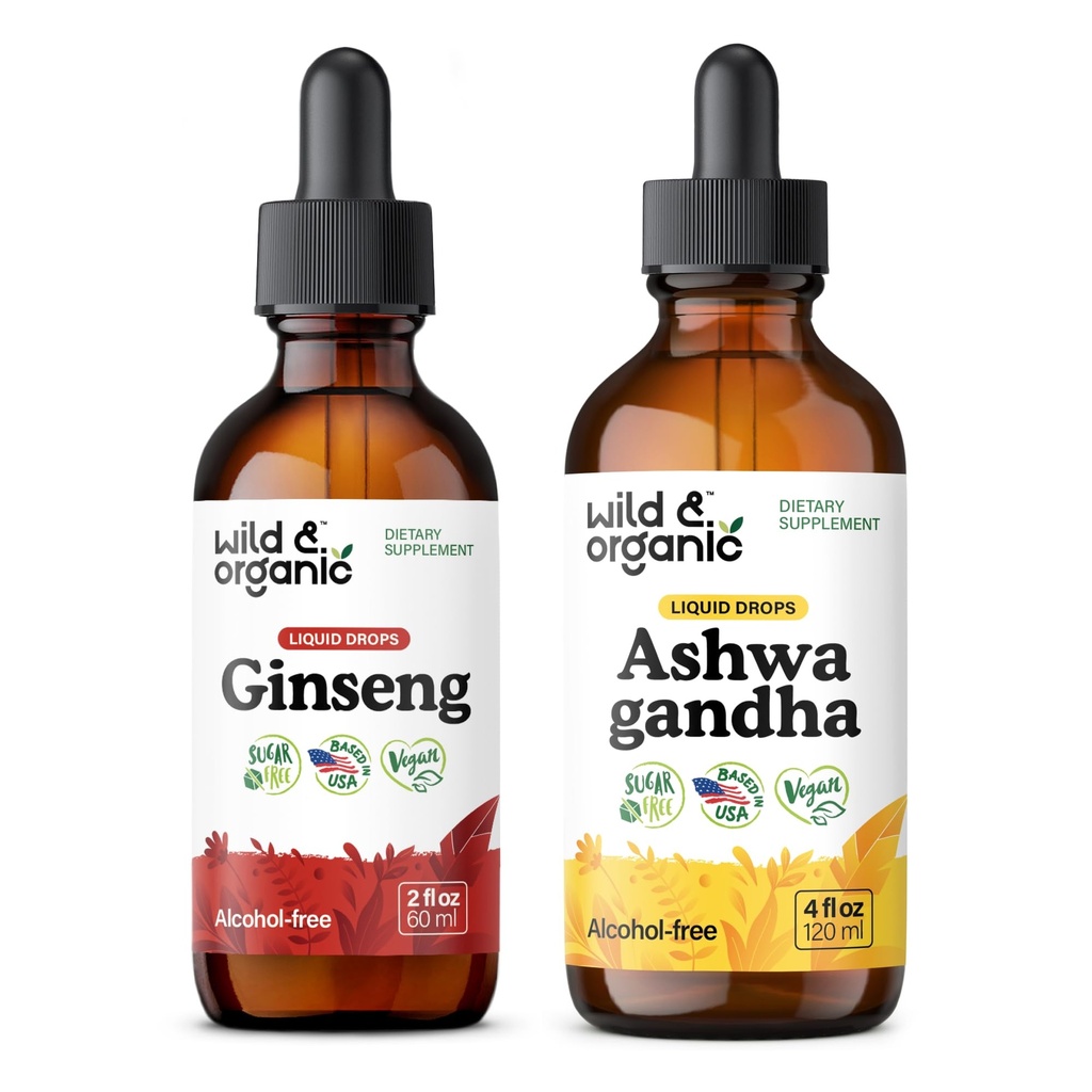 Wild &amp; Organic Ginseng Tincture 2 fl oz &amp; Ashwagandha Tincture 4 fl oz