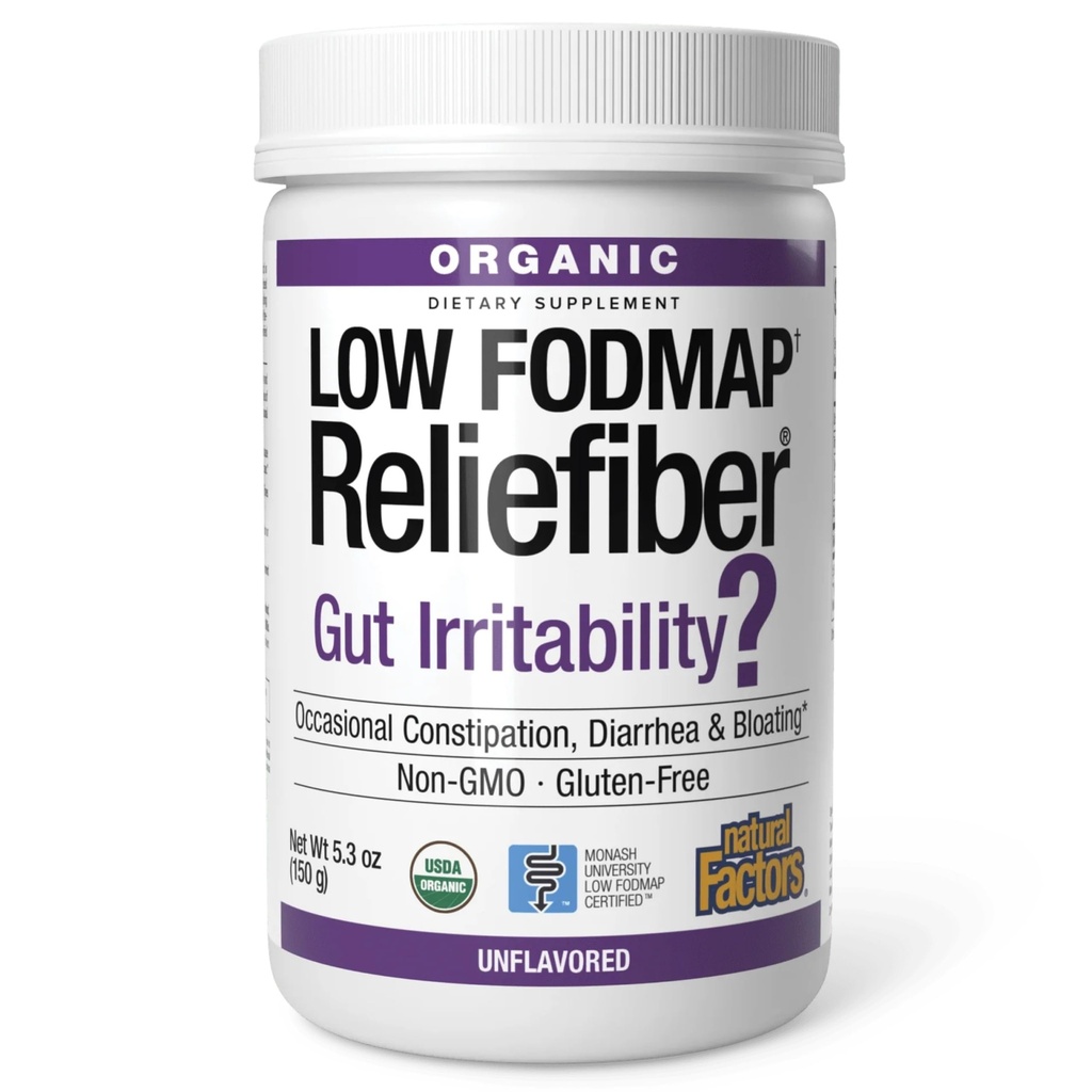 Factores naturales Pólvora de Alivio de FODMAP ecológica - Suplemento de Apoyo a la Salud Digestiva con Fibra Dieta &amp; Soluble - Ayuda a la Salud de Gut Bloquear - Desarrollado, 150 g (30 Servimientos)