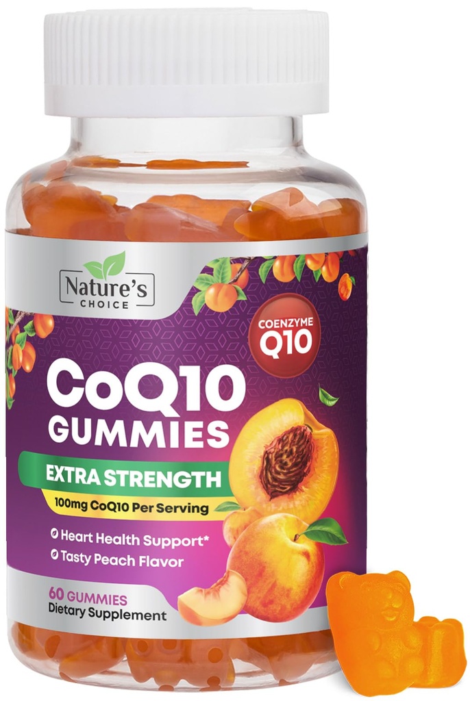 CoQ10 Gummies for Adults 100mg - 3X Strength, Absorción alta, Suplemento antioxidante para la producción de energía de la salud cardíaca, Ultra Coenzyme Q10 Vitaminas, Coq 10 Suplementos - 60 CoQ10 Gummies