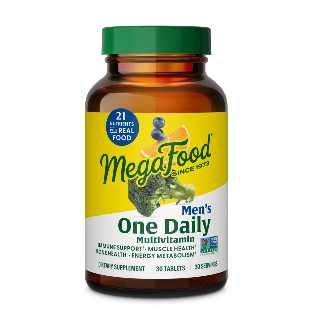 MegaFood One Daily Mens Multivitamins - Multivitamínico para Hombres - Vitamina C, Vitamina D3 &amp; Vitamina B12 - Muscle, Energy Metabolism &amp; Immune Support - Vegetariano, Gluten Gratis - 30 Tablets, 30 Serviciones