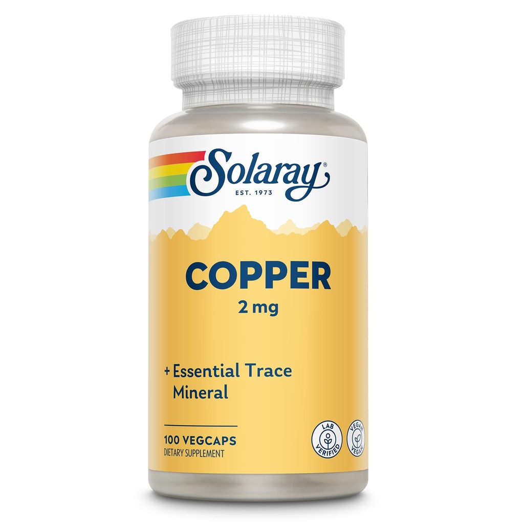 Solaray Copper 2 mg ← Formación de células rojas sanas, funciones inmunitarias y nerviosas Apoyo a la vida no transgénico