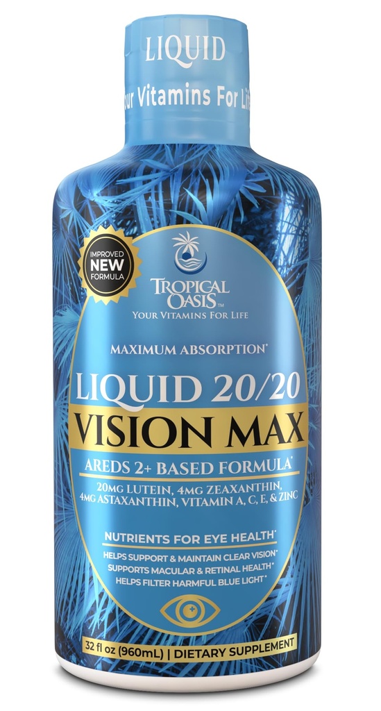 Visión líquida 20/20 - Vitamina Ojo Fórmula w/20mg Lutein, 4mg Zeaxanthin, 4mg Astaxanthin para Vision Support –Max Absorption- Great Taste &amp; No Pills to Swallow– 32 Serv, 32oz