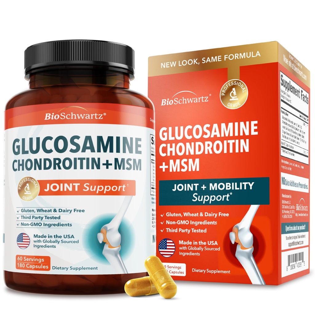 Glucosamine Chondroitin MSM Joint Support Supplement - Collagen Peptides, Turmeric y Ginger, Hyaluronic Acid, Glucosamine Chondroitin Sulfate for Joint Comfort - Gluten Free, Non GMO, 180 Capsules