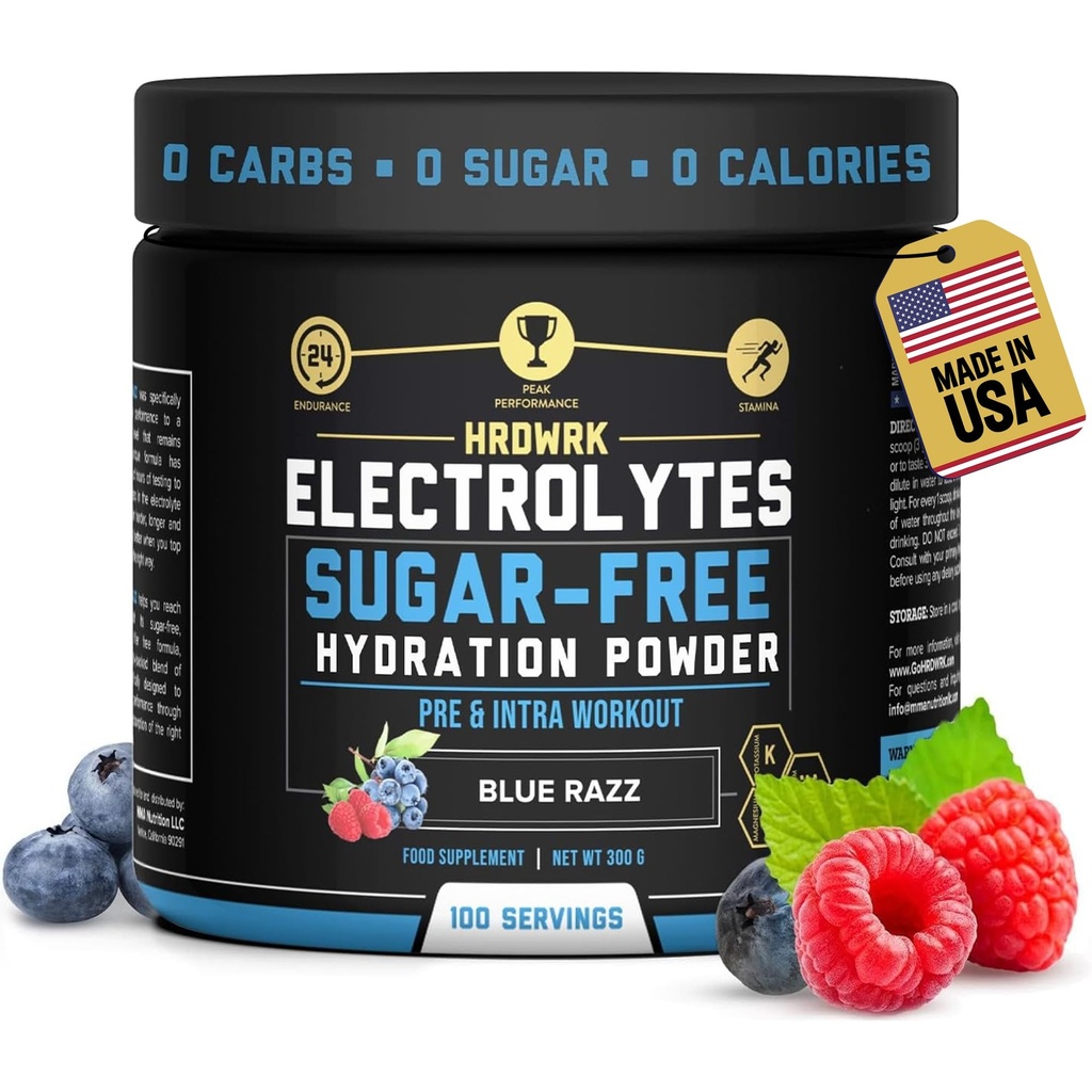 HRDWRK Electrolytes Polvo con Magnesio, Potasio - Electrolitos Libres de Azúcar Resistencia y reducir la fatiga con este suplemento de electrolitos - Hidratación Máxima - Keto Friendly