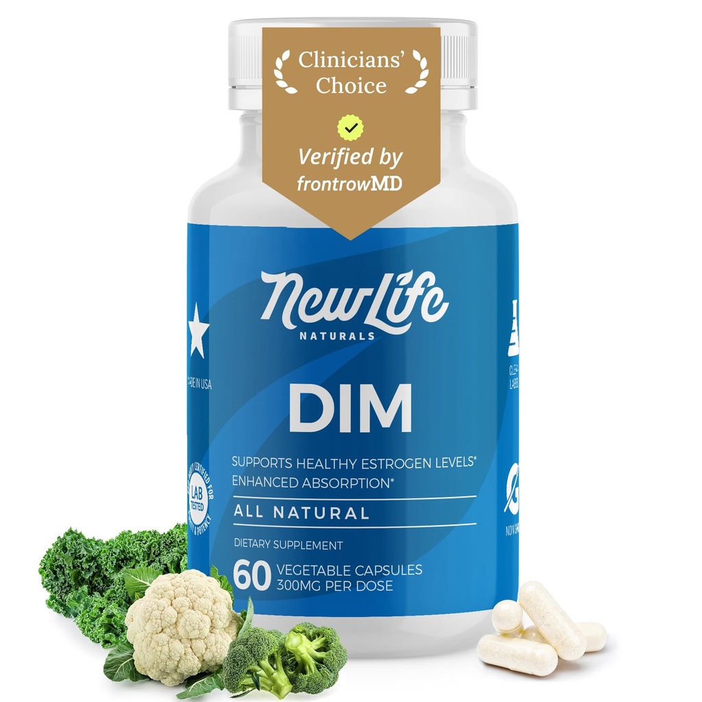 NewLife Naturals DIM Suplemento 300mg para Hombres - Hormonal Acne, Estrogen Balance Pills, Post Menopause Relief ← Healthy Estrogen Level ← Hormonal Balance - Bioperine tención PCOS - 60 Day Supply