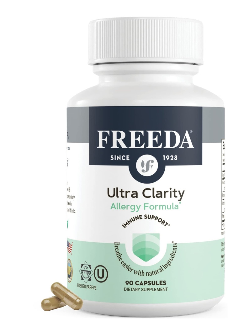 FREEDA Natural Allergy Fórmula con Quercetin, Bromelain &amp; Nettle Leaf - Kosher Certified and Vegan - Apoyos Healthy Sinus &amp; Respiratory Function - Non-Drowsy Immune Support for Seasonal Wellness