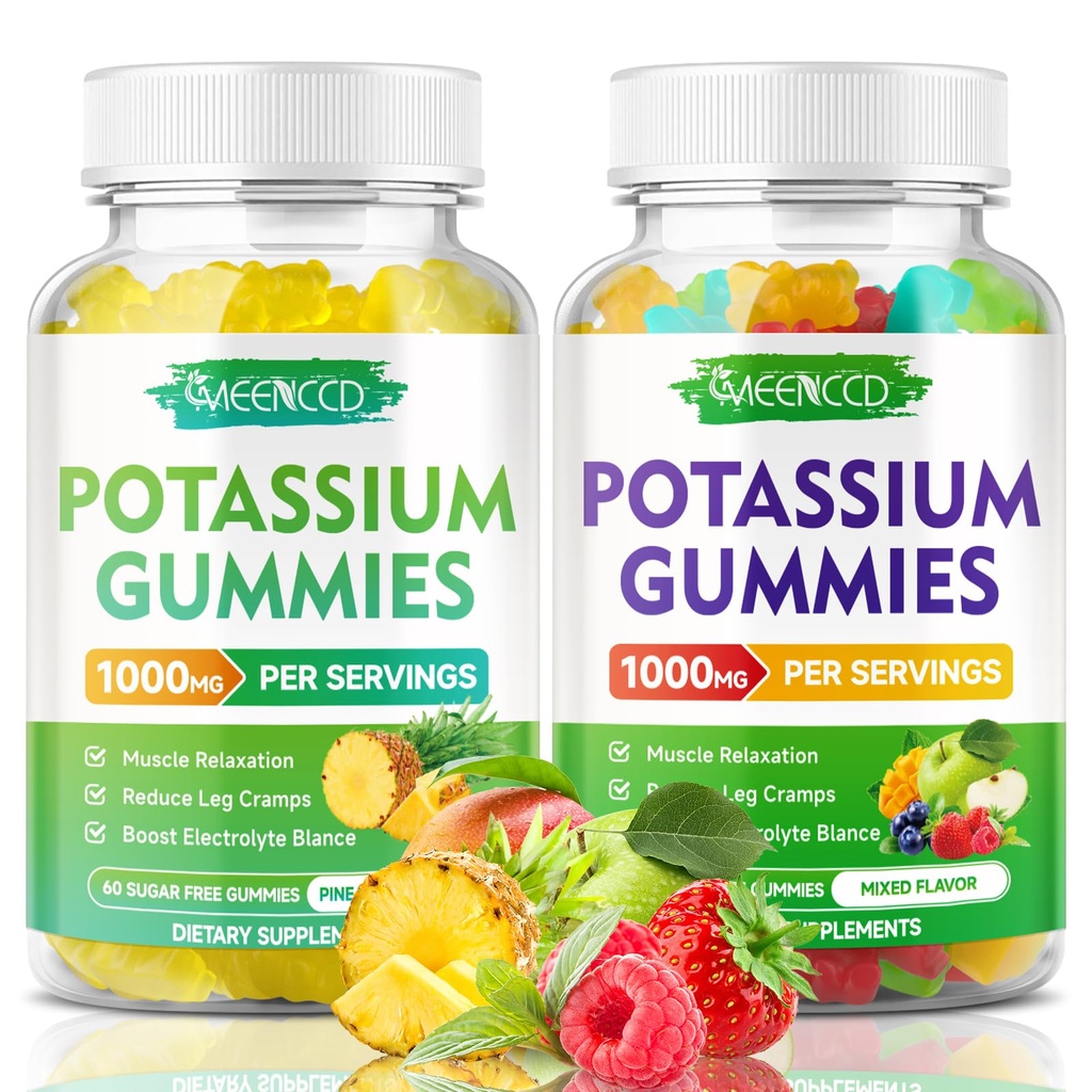 Potasio Citrate Gummies 1000mg, Potency Potassium Supplement Gummies for Adults Women &amp; Men, Potassium Gummies Support Leg Cramps &amp; Muscle Health, Pineapple & Mixed Fruit Flavor