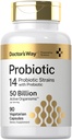 Doctor's Way Probiotic Supplement tención 50 Billion Active Organisms TEN 90 Capsules TEN 14 Strains with Prebiotic TEN for Hombre and Women TEN Vegetarian, Non-GMO, Gluten Free