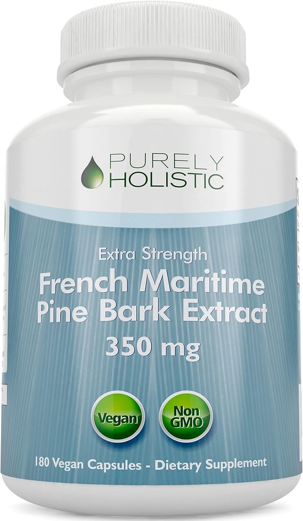 Puramente Holistic Pine Bark Extract 350mg 180 Vegan Capsules 95% Proanthocyanidins - French Maritime Pine Bark Extract - Non GMO &amp; Pesticide Free Antioxidant Suplemento