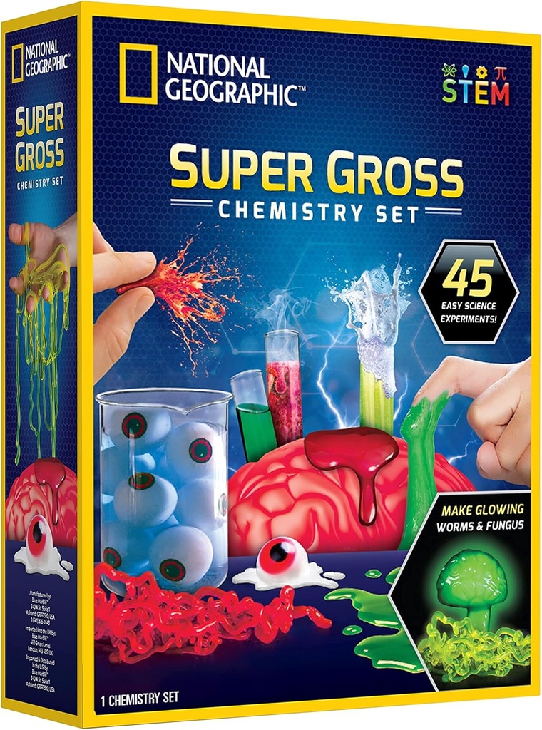 National Geographic Gross Science Kit - 45 Gross Science Experiments- Diseccione un Brain, Hacer Slime, Espeluznante Proyecto STEM para niños y niñas, Regalos de cumpleaños para niños 8-12 ( Exclusivo)