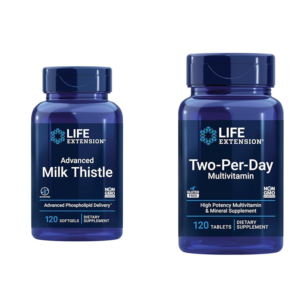 Extensión de vida Advanced Milk Thistle 120 Softgels and Two-Per-Day High Potency Multi-Vitamin & Mineral 120 Tablets Bundle