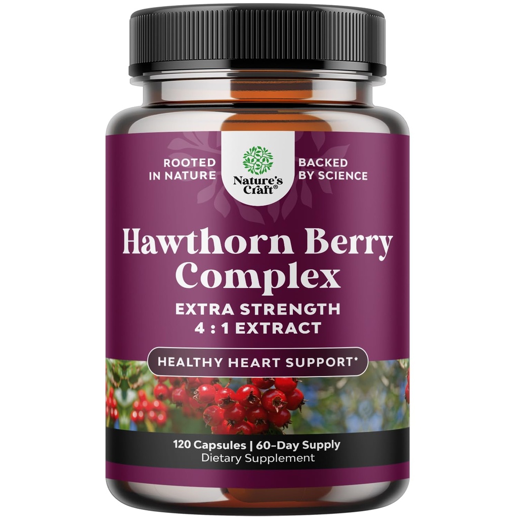 Alta resistencia Hawthorn Berry Capsules - Puro Antioxidante Hawthorn Berry Suplemento con hoja y extracto de flores 4:1 para el corazón saludable y la digestión - Apoyo energético para hombres y mujeres - 120 Conde Pack