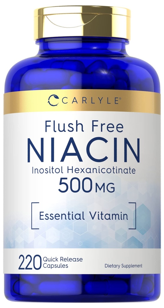 Carlyle Niacin Flush Gratis 500mg ← 220 Capsules ← No GMO y vitamina esencial