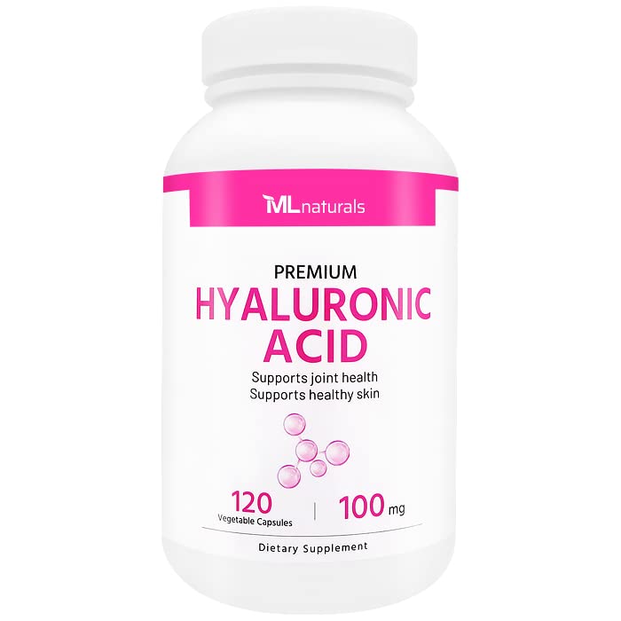 ML Naturals Premium Ácido Hialurónico 100 mg 120 Cápsulas Vegetativas, Uno a día (4 meses de suministro), Calidad Premium, NSF-Certified & cGMP-Compliant.