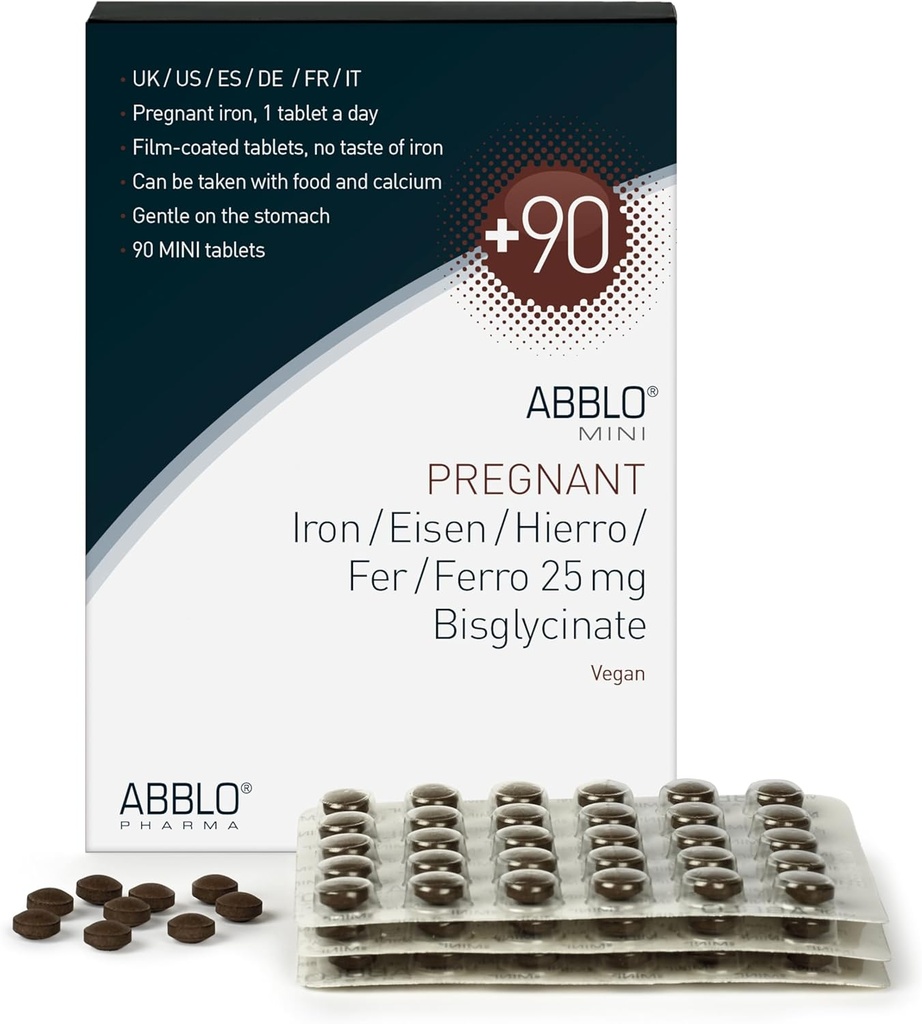Hierro embarazada - 1 Tablet a Day - Muy suave - Muy pequeño - Bisglycinate - Llévatelo con desayuno