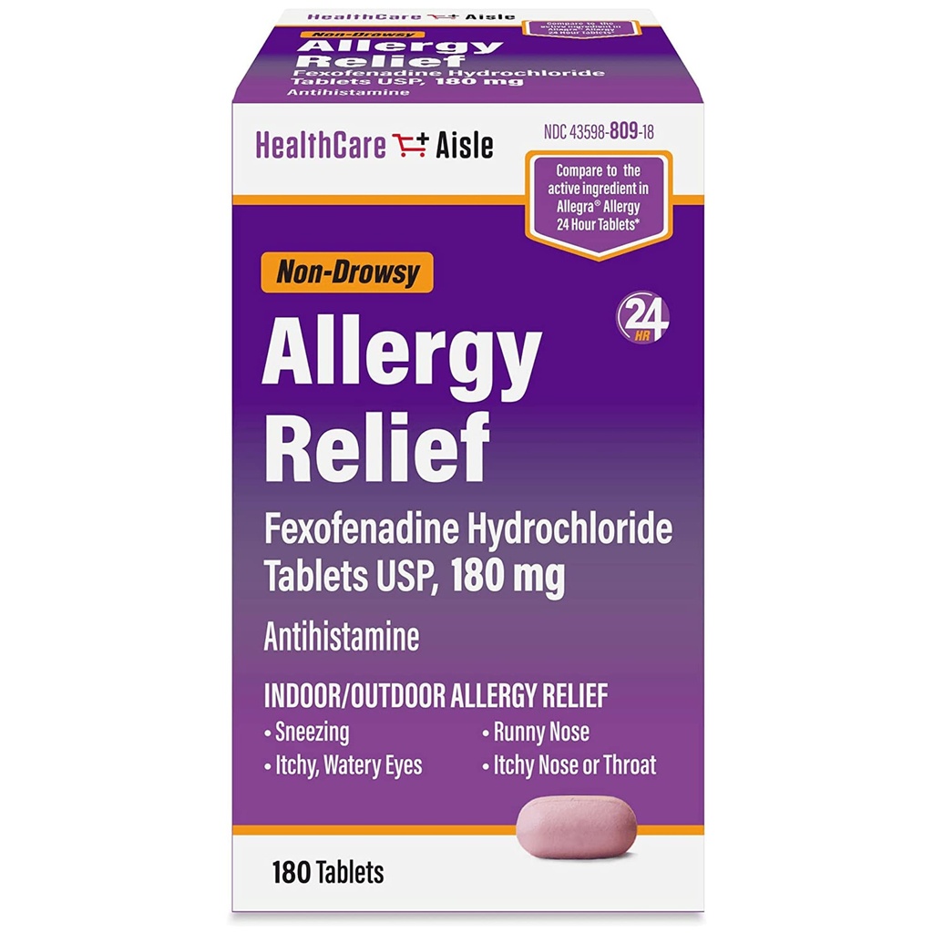 HealthCareAisle Allergy Relief - Fexofenadine Hydrochloride Tablets USP, 180 mg - 180 Tablets - Allergy Medication, Non-Drowsy 24-Hour Relief