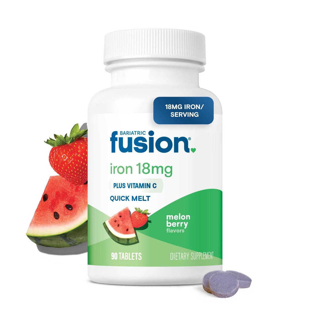 Bariatric Fusion Iron Supplement for Women Quick Melt ← Sugar Free Dissolvable Chewable Iron Tablets ← Ferrous Fumarate 18 mg Iron with Vitamin C  Melon Berry ← Gluten, Dairy and Soy Free TEN 90 Conde