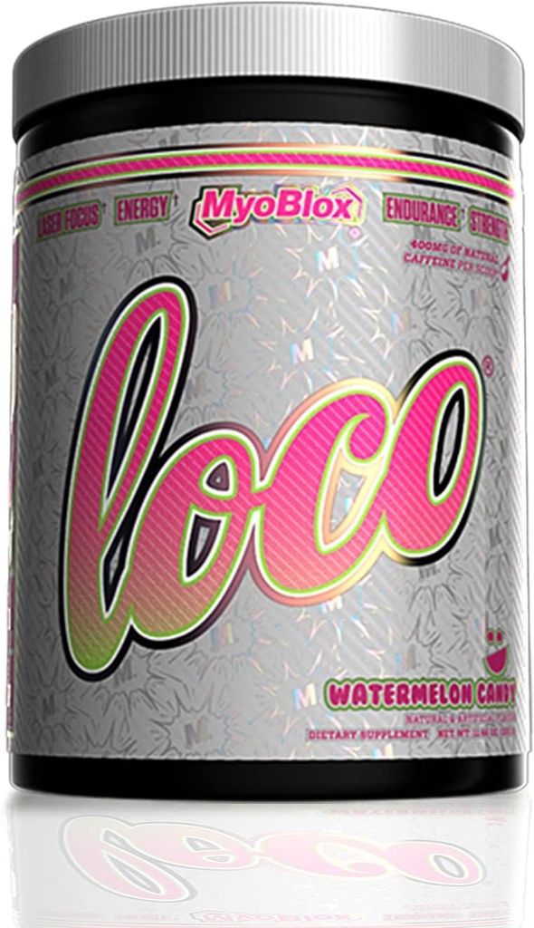 MyoBlox LOCO® Pre-Workout Nitric Oxide Booster ← Soportes Muscle Pumps &amp; Enhanced Vascularity Silencio for Energy, Focus & Intensity ← 400mg of Natural Caffeine per Scoop (Watermelon Candy)