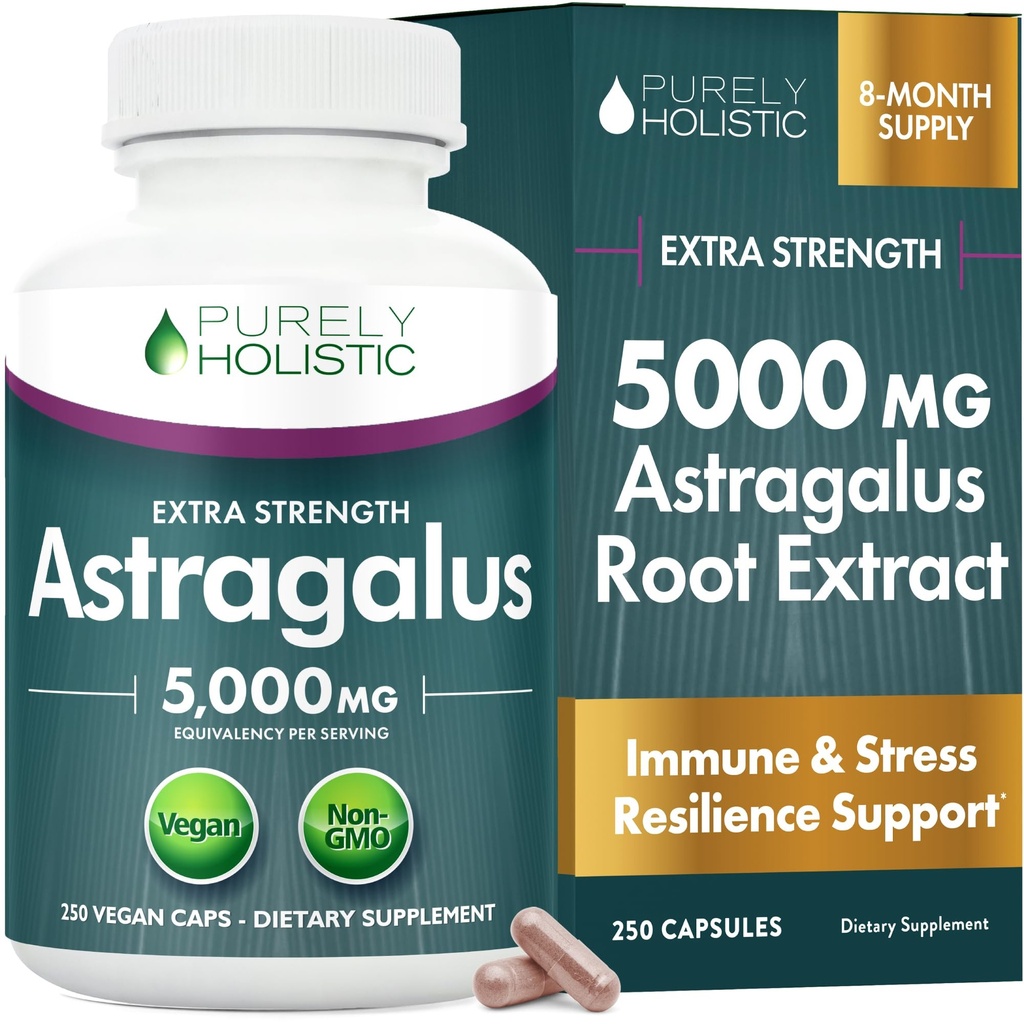 Astragalus Capsules 5.000 mg - 250 cápsulas, 8+ mes de suministro - Superior Strength Astragalus Root Extracto 20:1 - No GMO, Vegetariano &amp; Vegan Friendly - Apoya el Sistema Immune &amp; Cardiovascular