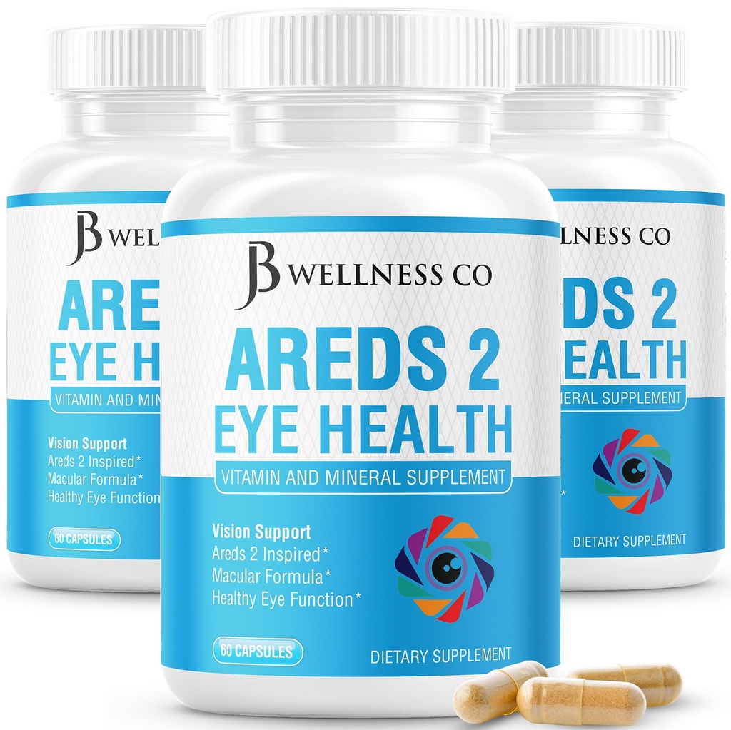 JB Wellness AREDS 2 Eye Vitamin &amp; Mineral Supplement, Contains Lutein, Vitamina C, Zeaxanthin, Zinc &amp; Vitamin Enhance Vision Supplement - 180 Count