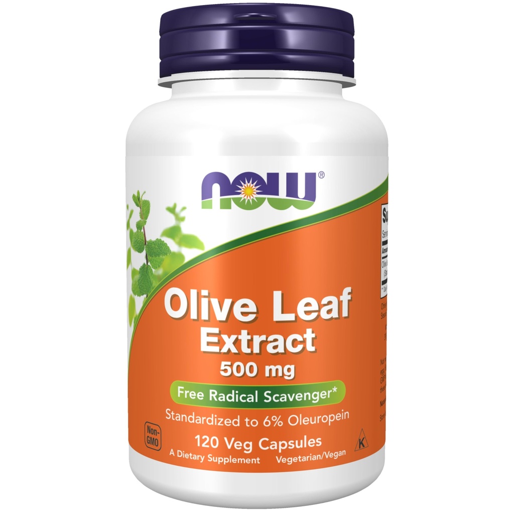 AHORA Suplementos de alimentos, Extracto de hoja de oliva 500 mg, Scavenger radical gratuito*, 120 cápsulas de verduras