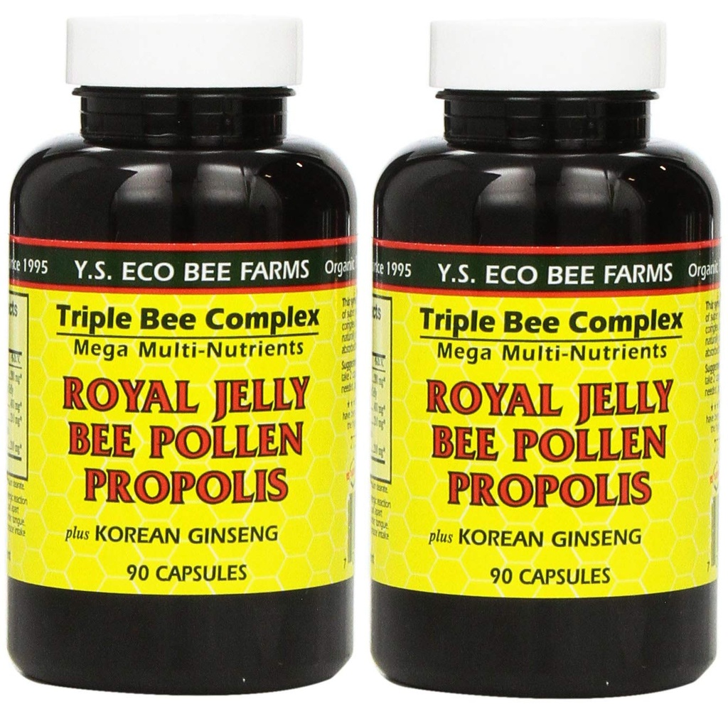 YS Eco Bee Farms, Royal Jelly Bee Pollen Propolis más Korean Ginseng, 90 Capsules (2Pack)