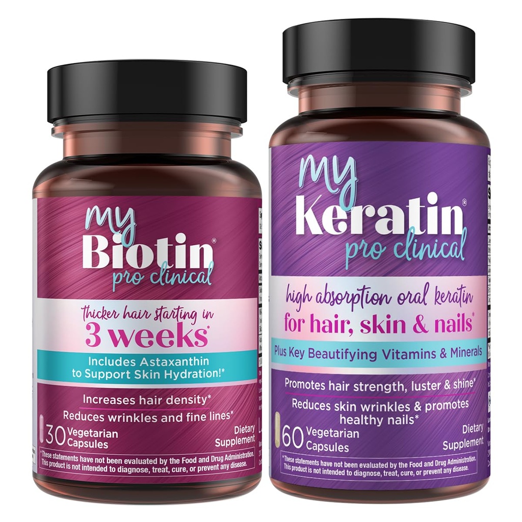 Purity Products Bundle - MyBiotin ProClinical + MyKeratin Advanced Hair Therapy MyBiotin ProClinical (Biotin, MB40X Matrix, Astaxanthin) - MyKeratin (Siguiente Generation Keratin Hair, Skin & Nails)