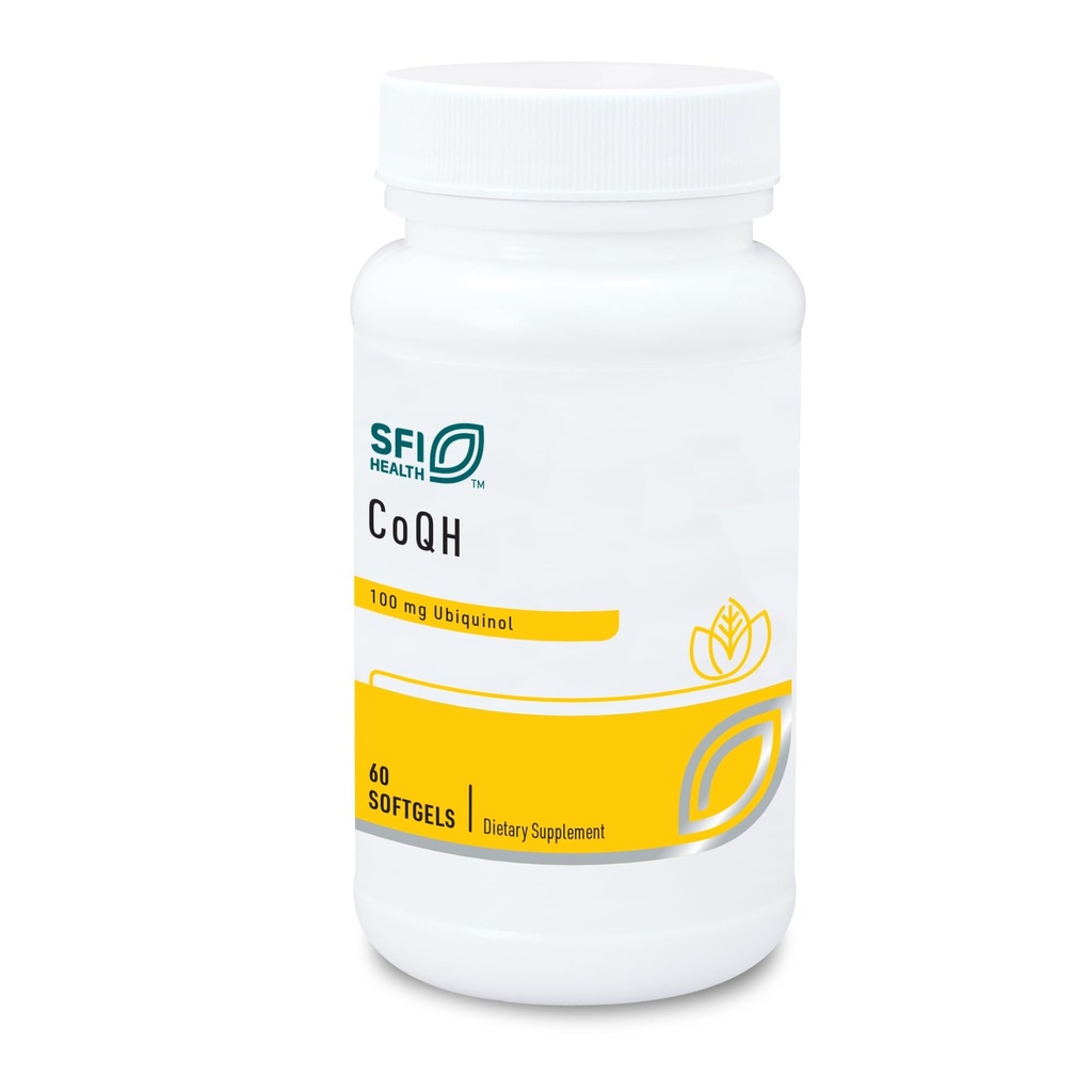 Klaire Labs SFI Health CoQH - Hypoallergenic 100 Milligrams Reducido Coenzyme Q10 como Ubiquinol Solubilizado en D-Limonene Oil for Mitochondrial Support (60 Softgels)