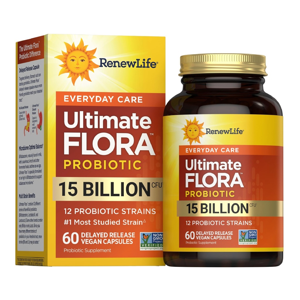 Renovar la vida Cada día Capsules probióticos, Suplemento diario apoya la salud urinaria, digestiva e inmunitaria, L. Rhamnosus GG, lácteos, soya y sin gluten, 15 billón CFU, 60 cuenta