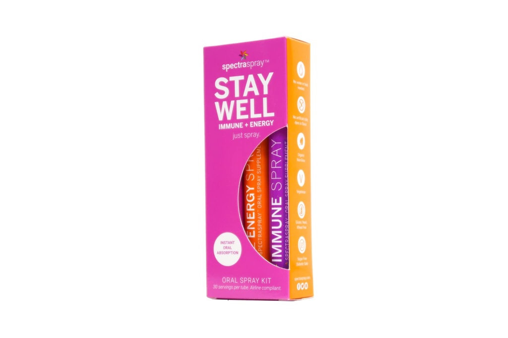 Spectraspray Travel Wellness Stay Well Kit - Immune Support &amp; B12 Vitamin Oral Sprays Rapid Immunity Boost " Active Form of B12 for Recovery " Energy, Vegan " Gluten Free, 30 Day Supply per Spray