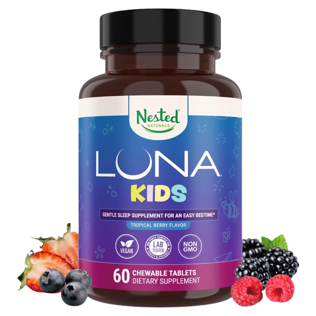 LUNA Kids TENIDO #1 Sleep Aid Tablets for Children 4+ and Sensitive Adults TEN Naturally Sourced Ingredients TEN 60 x Chewable Pills ← Gentle, Herbal Supplement with Chamomile, Melatonin, Valerian & Lemon Balm