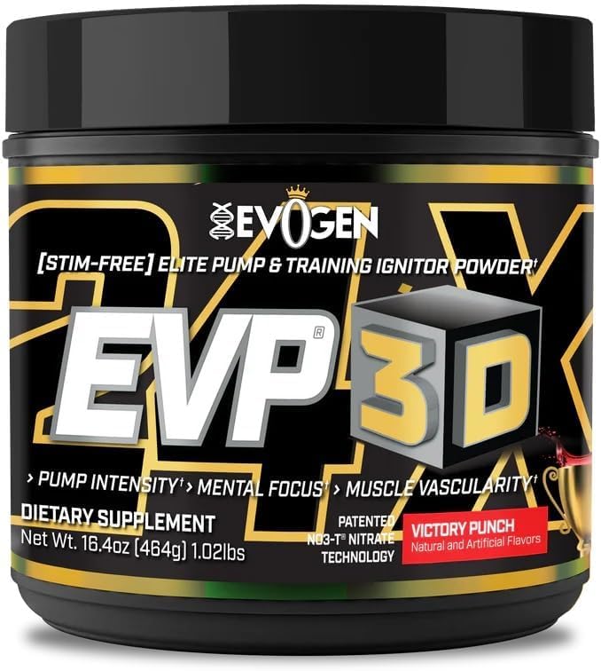 Evogen EVP 3D - Estim Free Pre Workout Powder para Hombres &amp; Mujeres ← Sugar Free Non Stim Preworkout with Beta Alanine and Creatine for Energy &amp; Pump ← Victory Punch ← 40 Servings