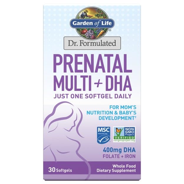 Jardín de la vida Dr. Formulado Prenatal Multi + DHA con Folate & Hierro para la nutrición de mamá &amp; desarrollo del bebé, 30 Conde
