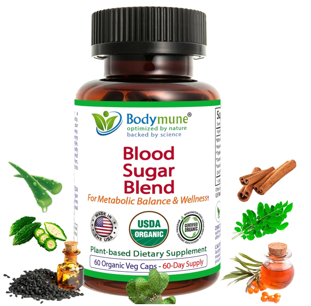 Bodymune Blood Sugar Blend – Organic Blood Sugar Support Supplement – with Bitter Melon Capsules, Moringa, & Black Seed Oil – 66 Capsules – USDA Organic, Vegan, Non-GMO