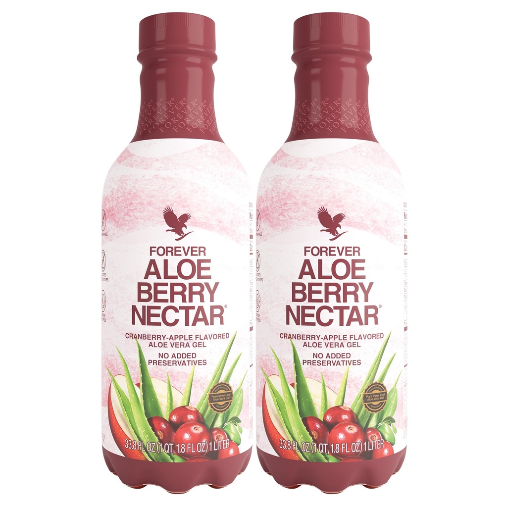 Forever Living - Aloe Berry Nectar - 90,7% Aloe Vera Gel con cervecerías y manzanas - No Preservadores - 1L (Pack of 2)