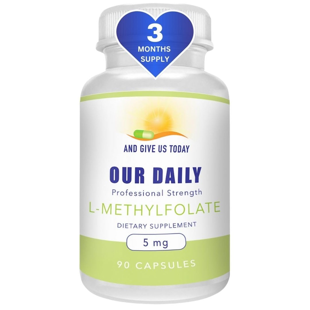 Nuestros Vites diarios L-Methylfolate 5 mg / 5000 mcg Folato activo de fuerza máxima, 5-MTHF, Filler Free, Gluten Free, Non-GMO, Vegetarian Capsules 90 Conde (3 Month Supply)