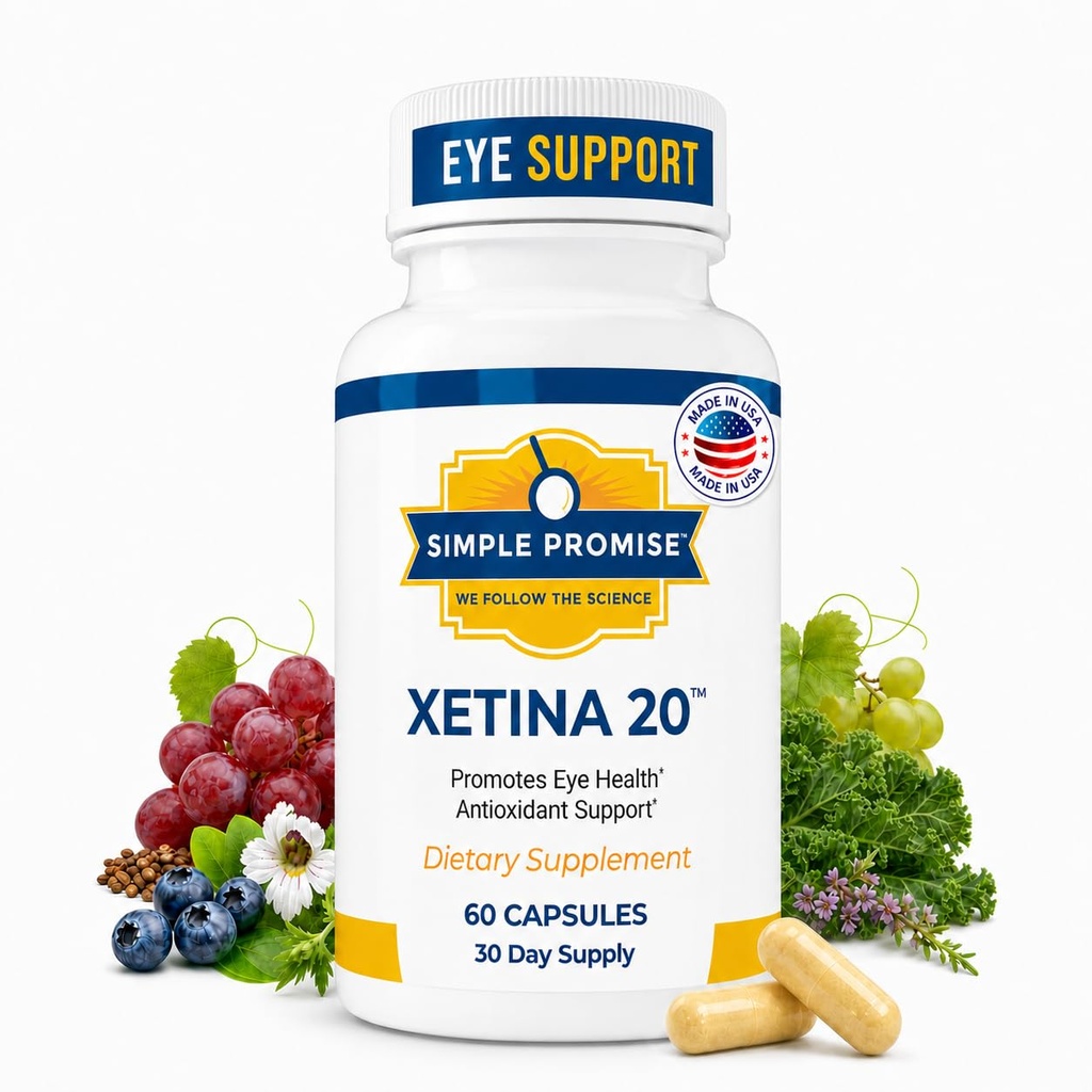 Promesa simple - Xetina 20TM Lutein y Zeaxanthin Suplementos - Apoyo esencial para la salud de los ojos con vitaminas E, Eyebright, Zinc, Grape Seed Extract, Rutin & Bilberry - 60 cápsulas