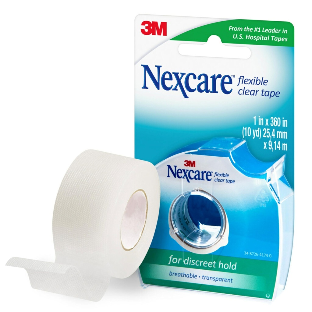 Tapa limpia flexible de Nexcare, Tapa médica transparente impermeable, seguridad de los apósitos y catéter - 1 En x 10 Yds, 1 rollo de cinta