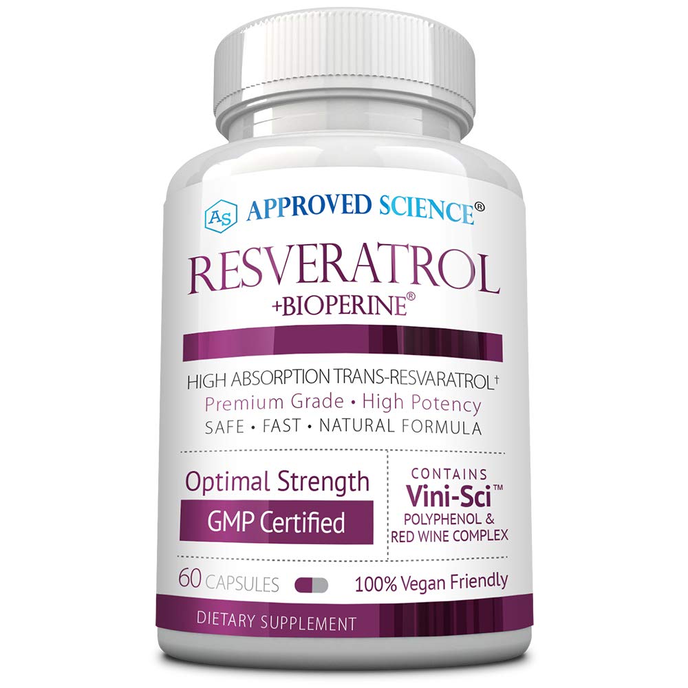 Approved Science® Resveratrol - 1000 mg of Trans Resveratrol - 250 mg of Polyphenol - 98% Purity Level - Includes Bioperine® - 60 Vegan Friendly Capsules - 1 Bottle