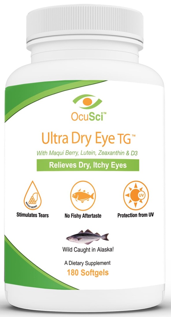 Formulado para ayudar a aliviar la sequedad, los ojos picantes - 1700mg Triglyceride Omega-3 + EPA & DHA, Lutein,Zeaxanthin, B12, D3-60 Servings (Ultra Dry Eye, UDETG - 2 Mes)