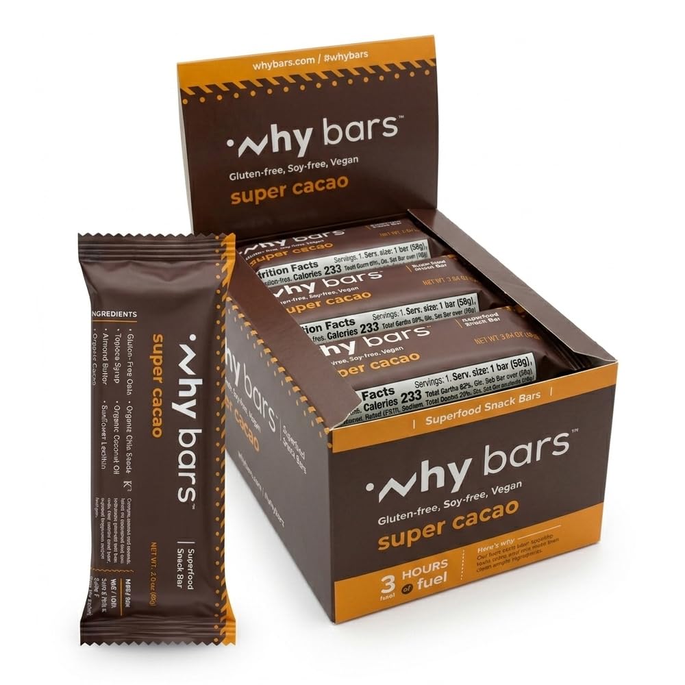 Protein Bares, Super Cacao, 2.04 Ounce Bars (Pack of 12 Protein Bares) - Protein Bar Superfood, Gluten Free, Non GMO, Organic, Vegan, Simple Ingredientes